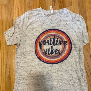 Twisted Buffalo Positive Vibes Light Grey V-Neck T-shirt